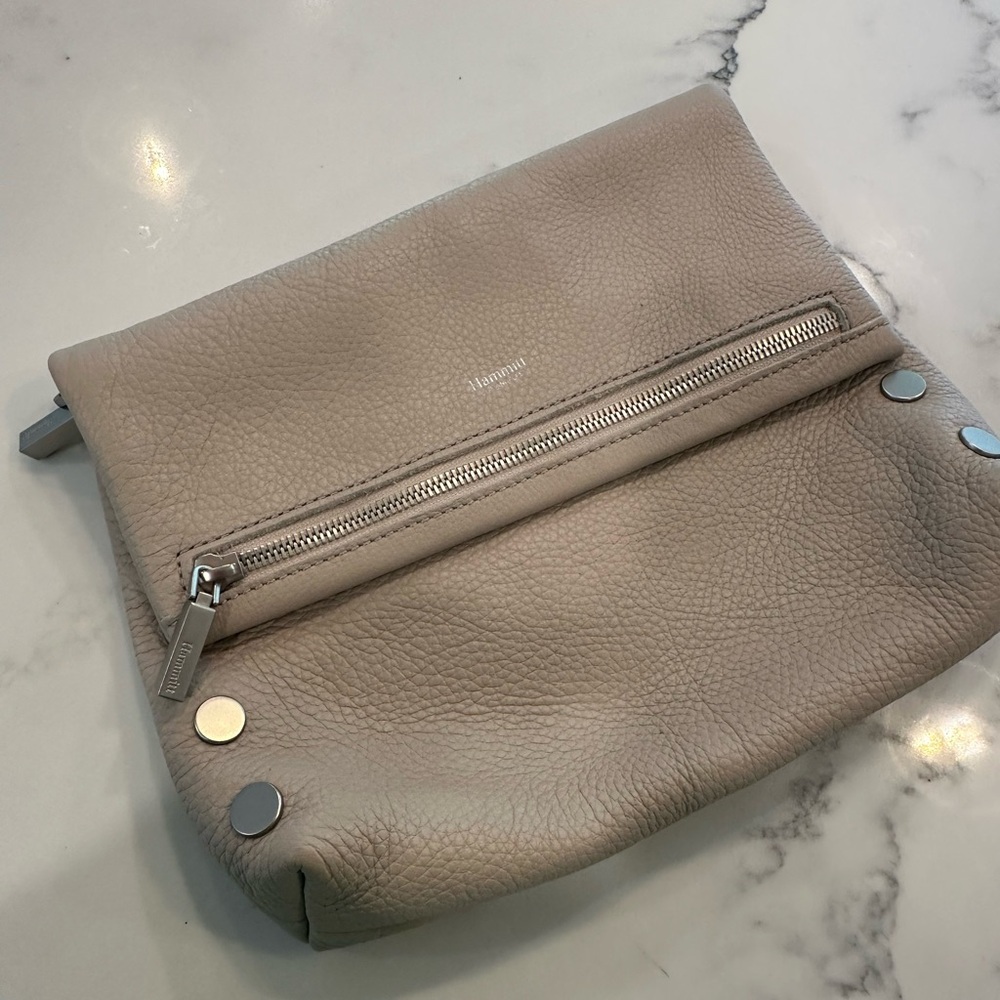 Hammett VIP butterynude with sliver brushed metal hardware. Med clutch crossbody